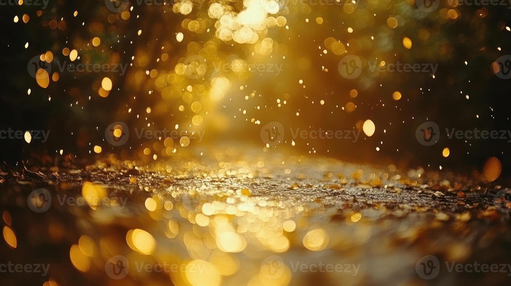 Raindrops sparkle like jewels on a forest path, lit by soft morning light and natures beauty photo
