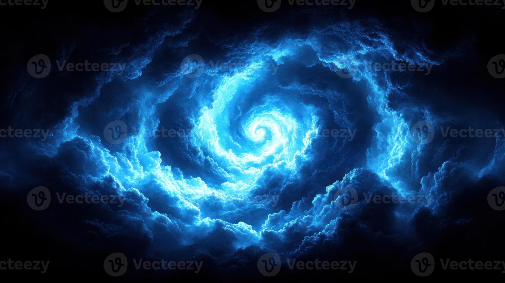 Bright swirling clouds form a captivating vortex in deep space, showcasing shades of blue against black photo