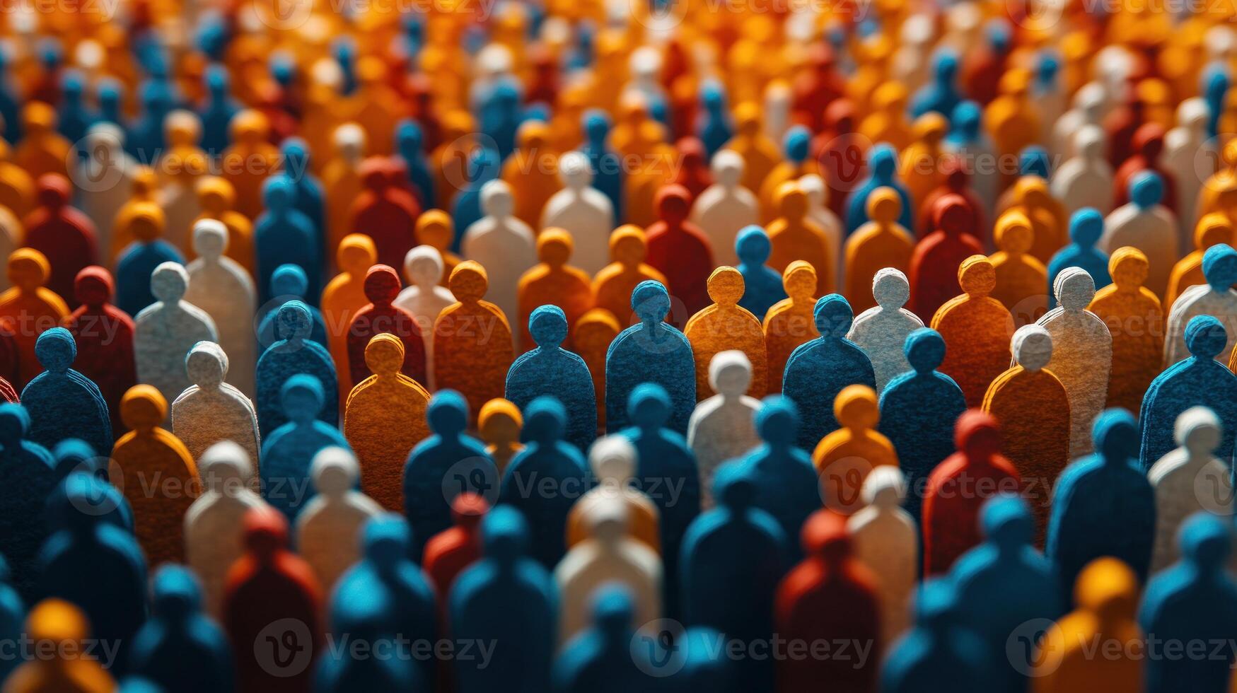 Numerous small figures in bright colors create a vibrant representation of community and unity photo