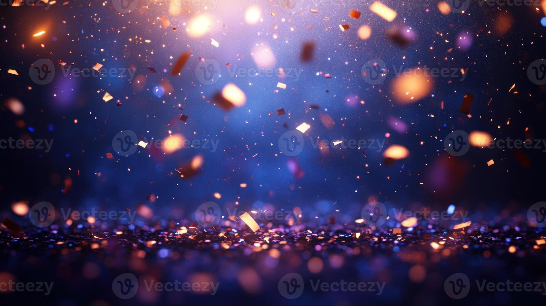 Vibrant confetti pieces descend through the air, adding sparkle to a lively celebration under soft lighting photo