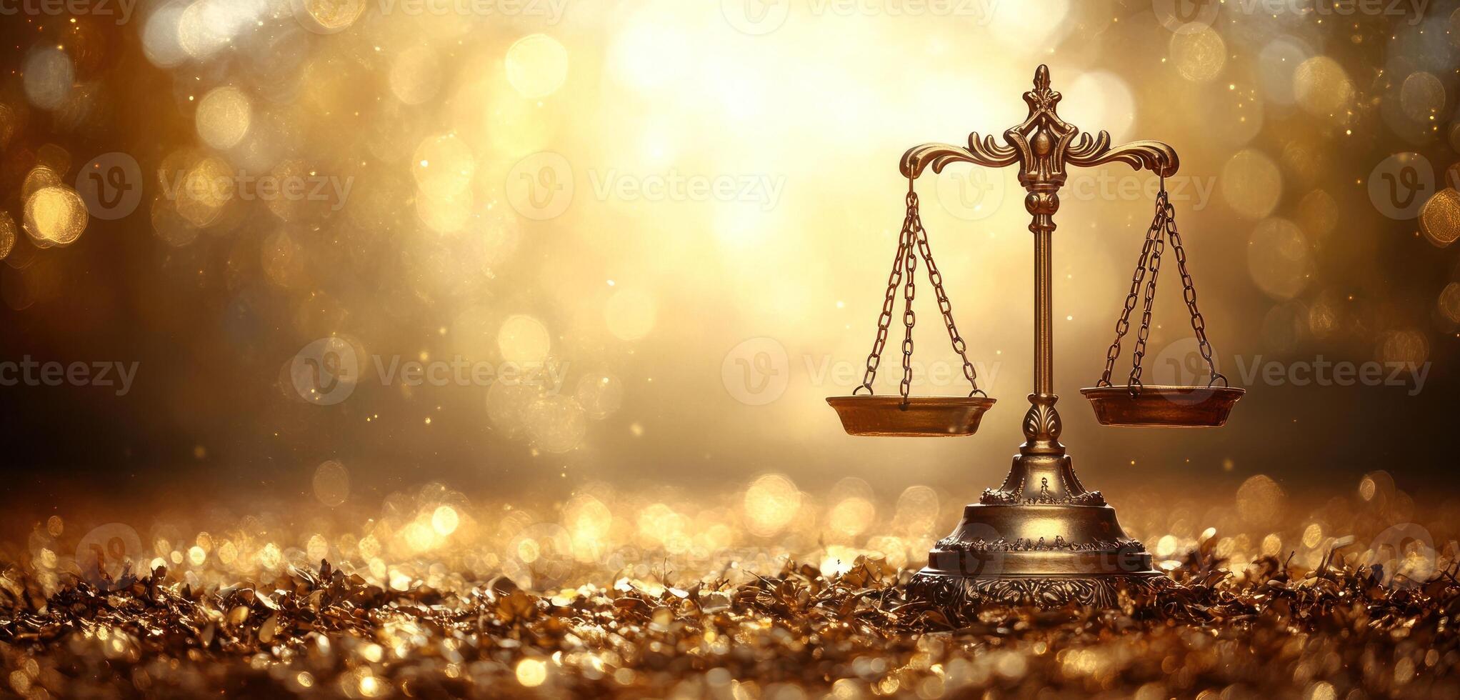 A decorative scale represents fairness and equality against a shimmering golden backdrop photo
