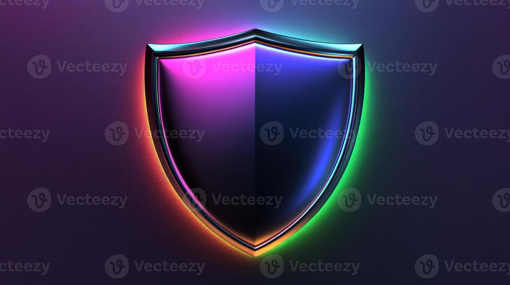 A bright shield with colorful lights symbolizes digital protection and security photo