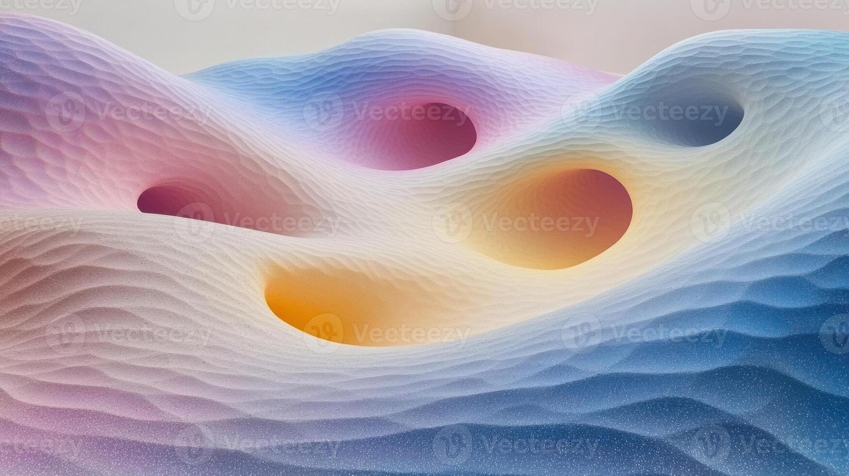 Soft waves in pastel colors create a vibrant abstract landscape with illuminated hollow spaces photo