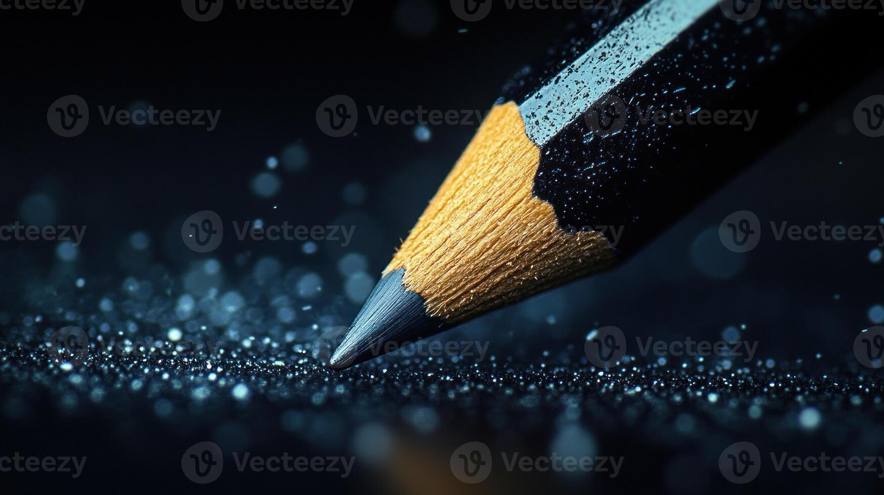 A sharpened pencil produces fine particles on a dark surface while engaging in creative work photo