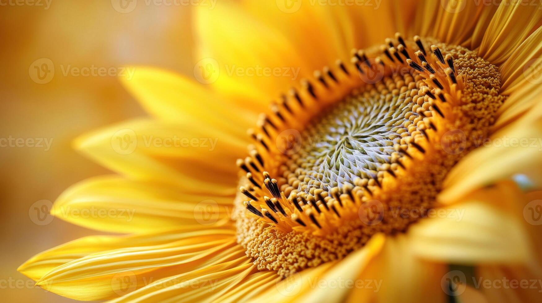 Close up of a sunflower displaying bright yellow petals and detailed center under soft sunlight photo