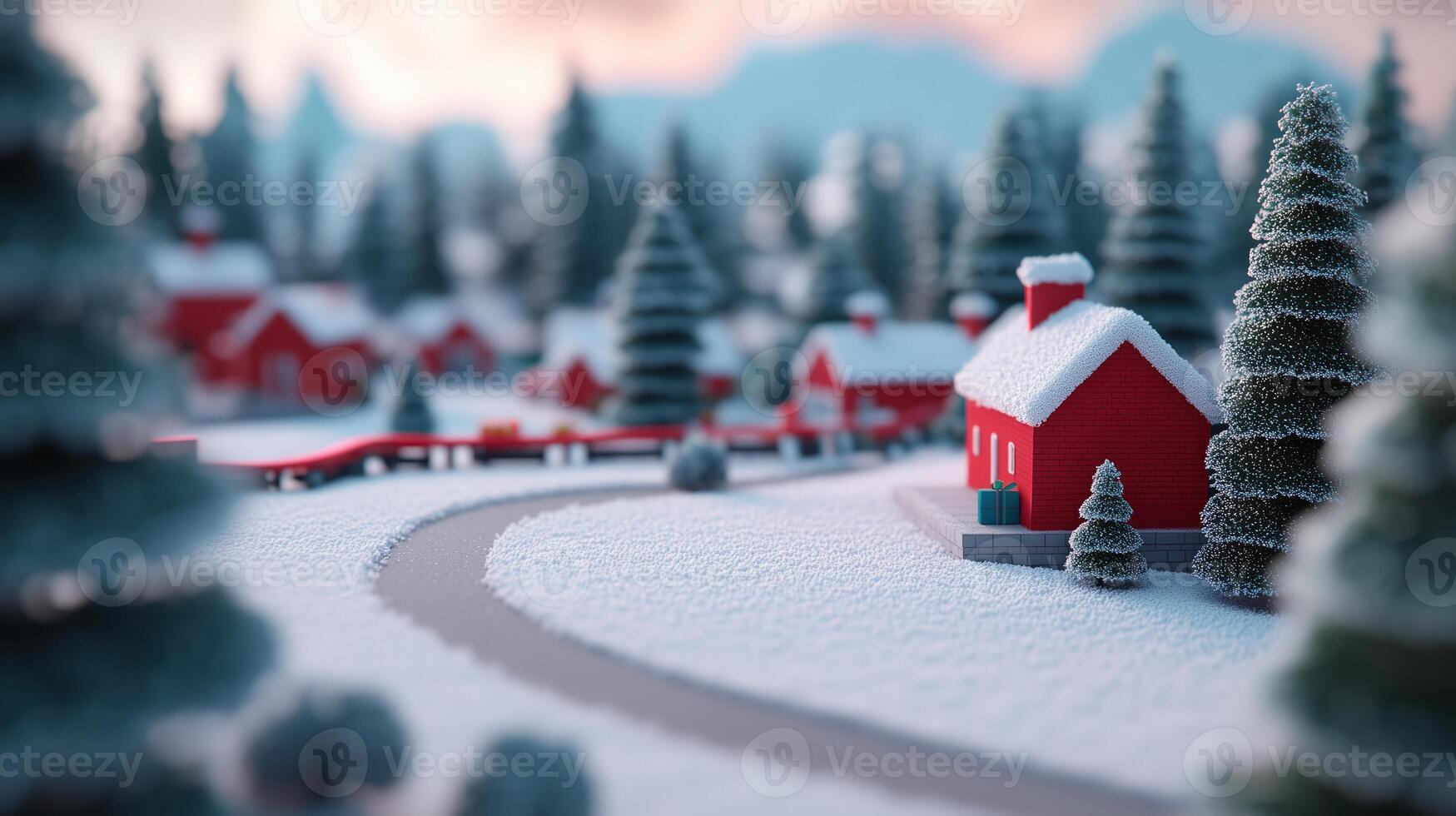 A small red house in the snow photo