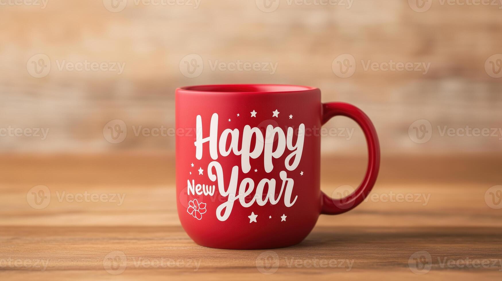 Red Mug With Happy New Year Text in White for Festive Holiday Cheer, Perfect for New Year Celebrations and Seasonal Decor, Ideal Festive Coffee Cup Design, Warm Holiday Beverage Moments photo