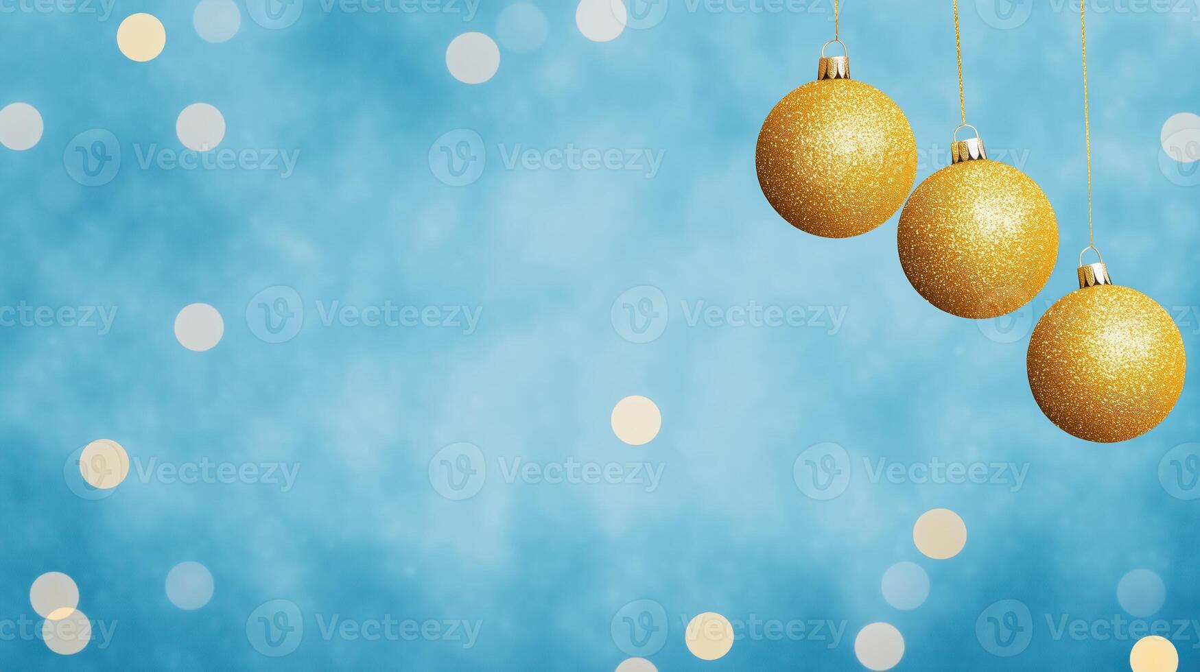 Elegant Gold New Year 2025 Greeting Card with Glitter Ornaments and Blue Background for Festive Holiday Celebrations photo