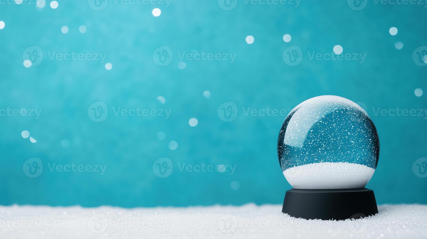 Abstract Christmas Snow Globe on Turquoise Background with Falling Snowflakes in Minimal Design for Holiday Greeting Card and Winter Decoration Highlighting Festive Seasonal Atmosphere photo
