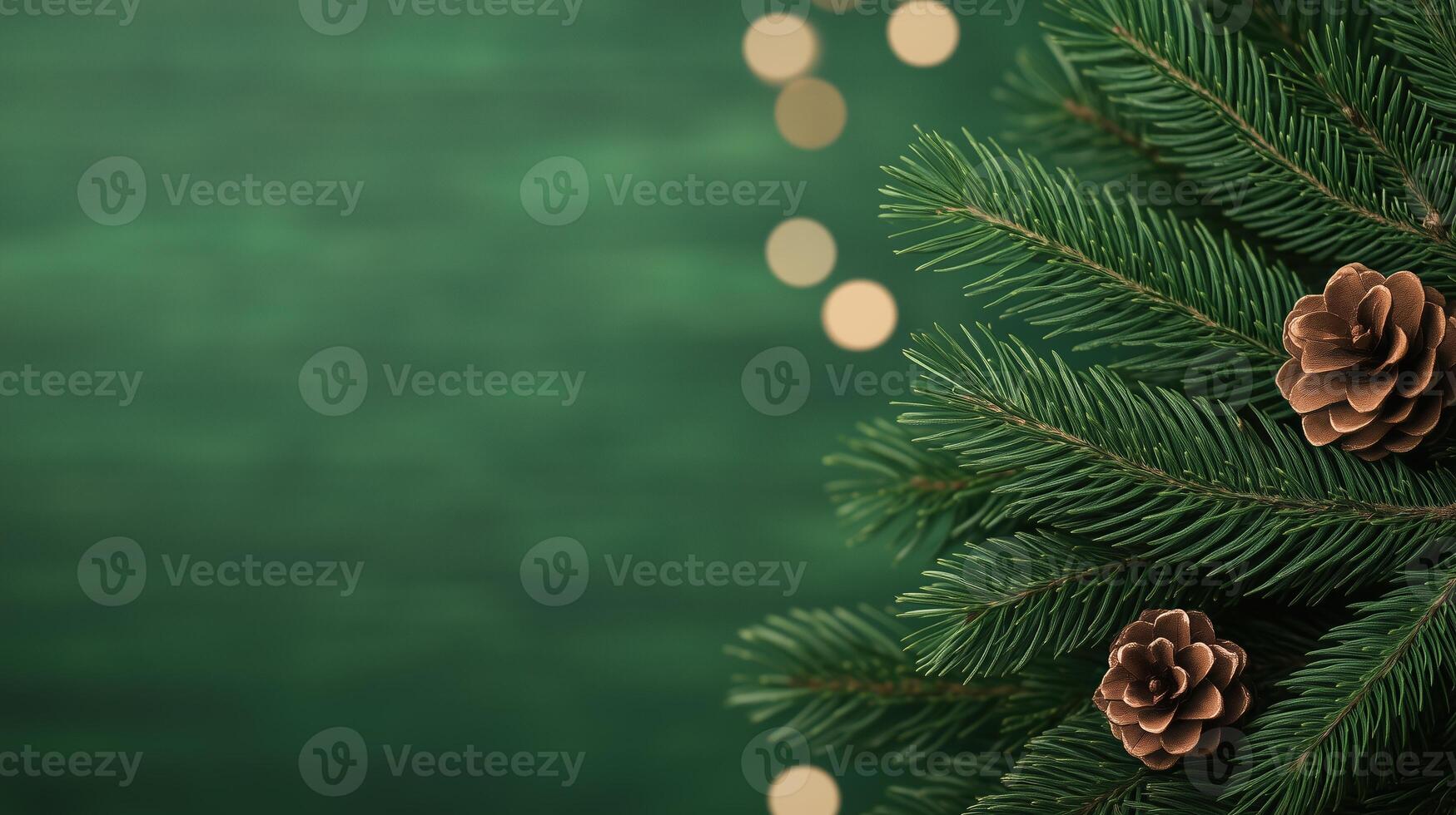 Green Fir Branches with Pine Cones on Blurred Holiday Background for Low Energy Consumption Blog and Eco-Friendly Design photo