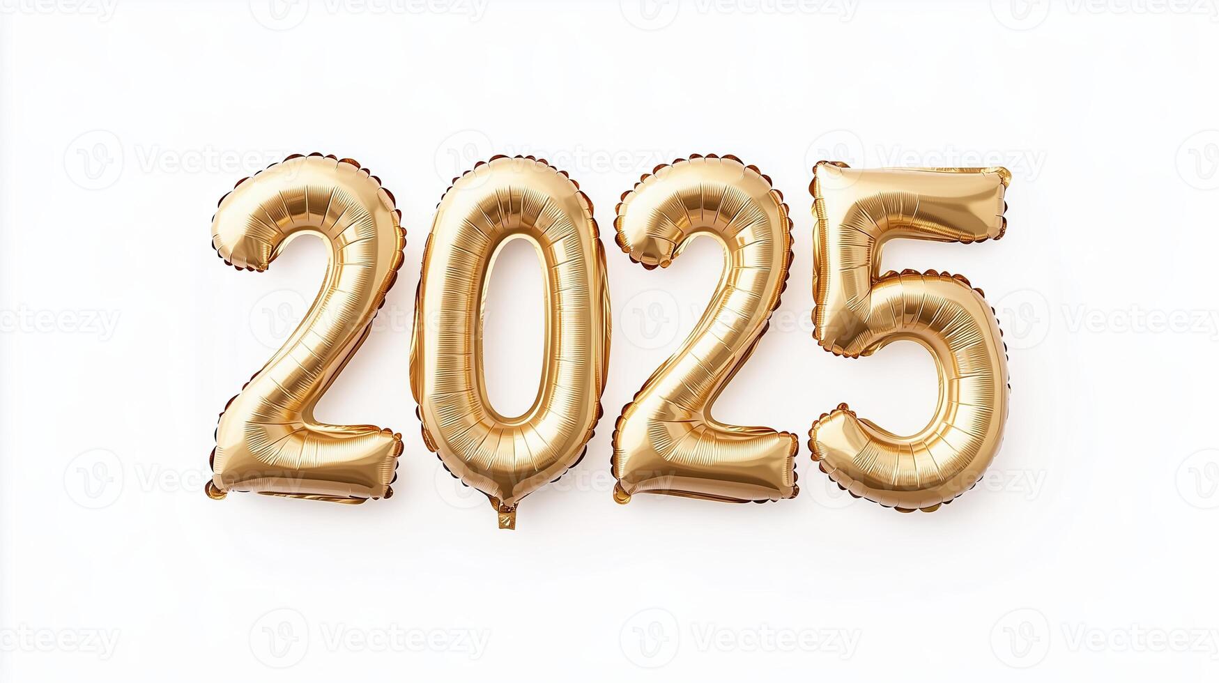 Shiny Gold 2025 Balloons on White Background for New Year Celebration and Festive Decorations in