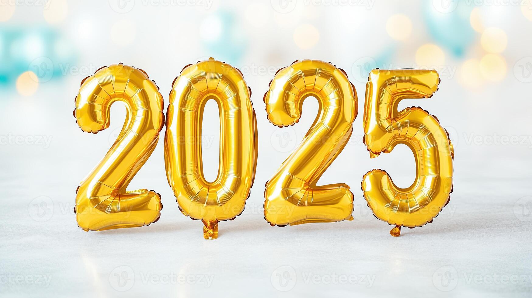 Shiny Gold 2025 Balloons for New Year Celebration with Festive Bokeh Background, Party Decoration, and Event Planning photo