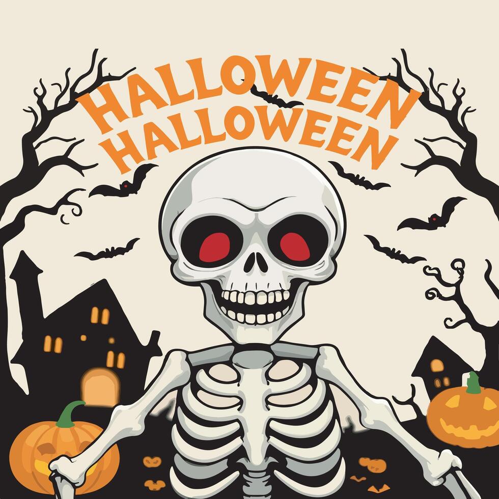 Spooky and happy Halloween Skeleton art illustration design vector