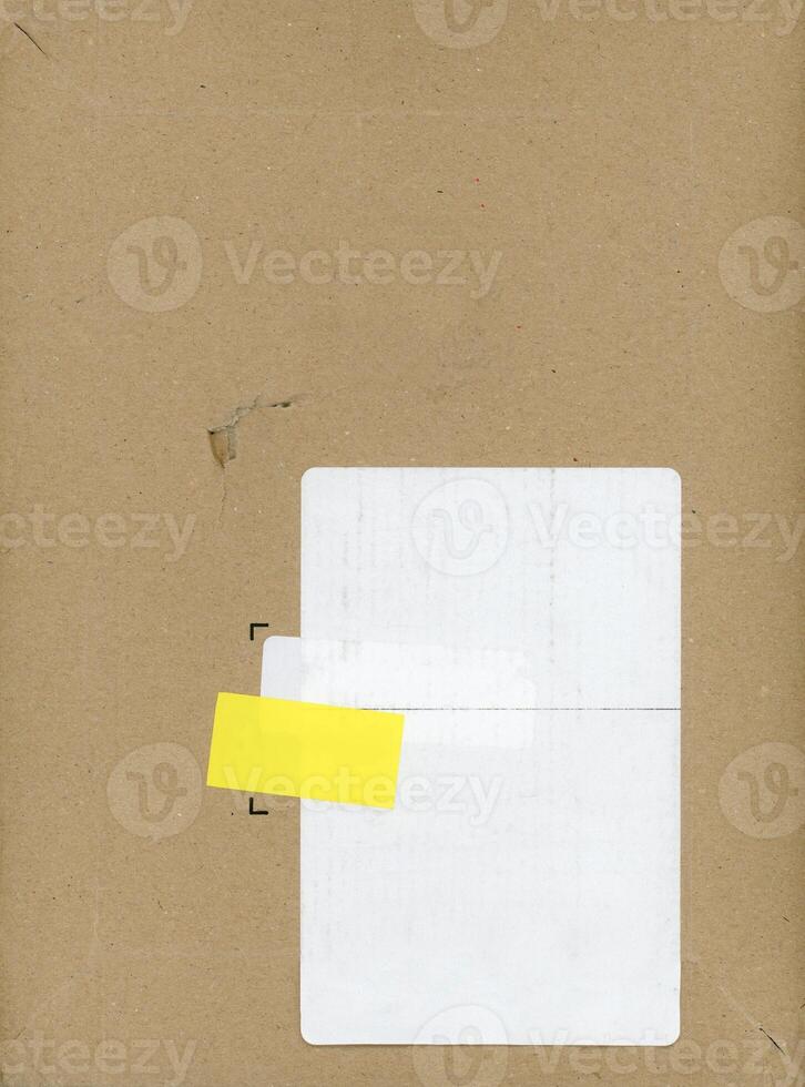 brown corrugated cardboard with white blank label photo