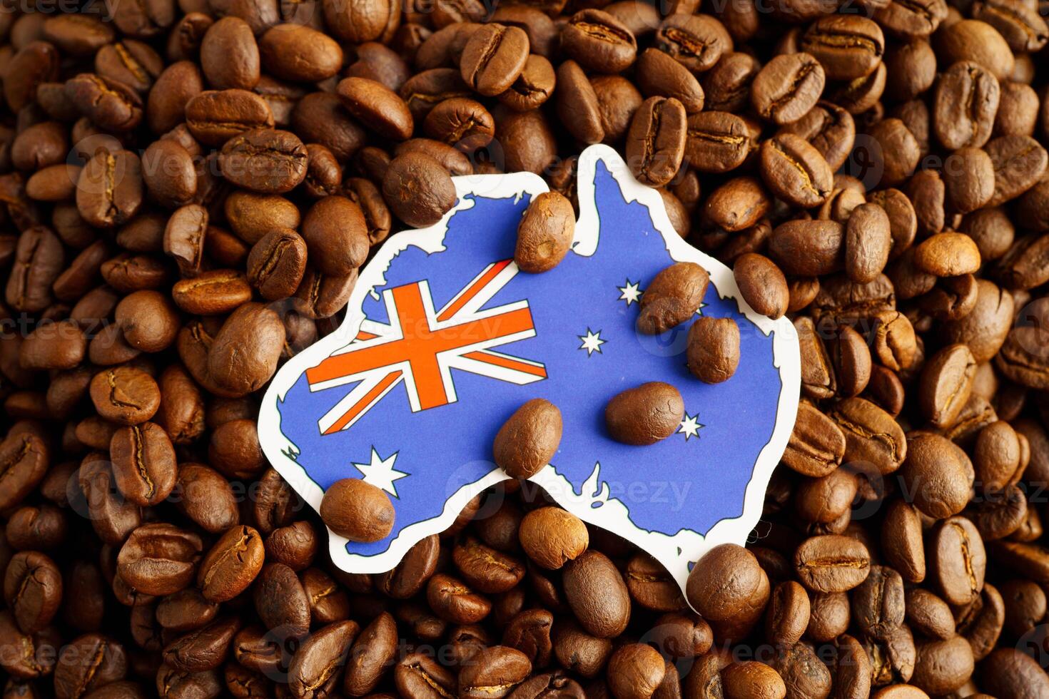 Australia flag on coffee beans, shopping online for export or import food product. photo