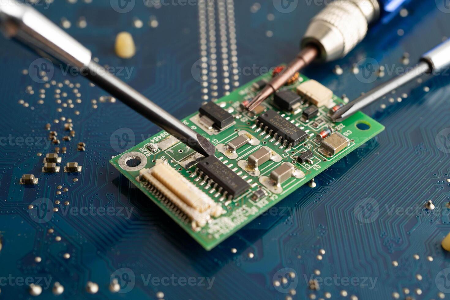 Repairing and upgrade circuit mainboard of notebook, electronic, computer hardware and technology. photo