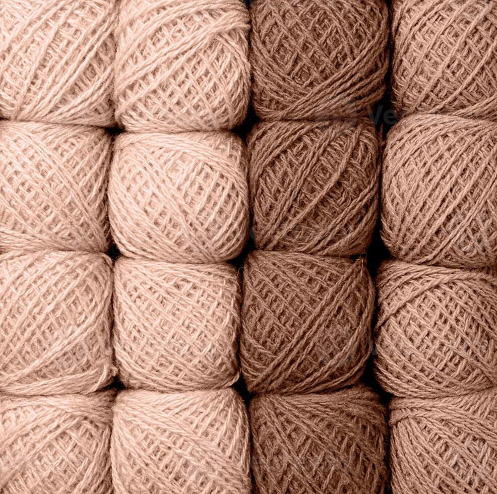 Mocha Mousse - color of the year 2025. colorful yarn wool on shopfront photo