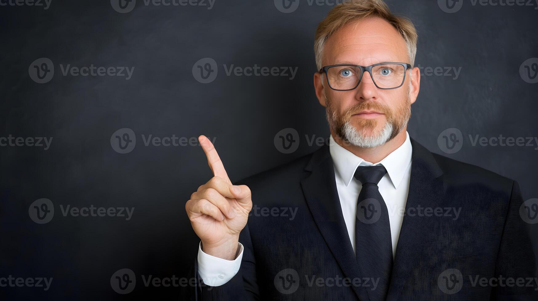 A teacher using a pointer to explain math concepts to a student, blackboard detailed with math symbols photo