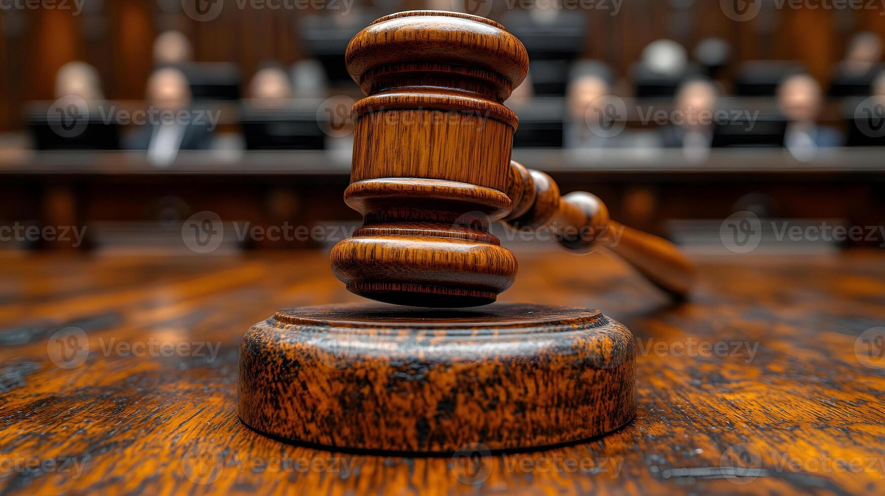 Courtroom scene with lawyer presenting argument, judge observing, tense and focused atmosphere photo
