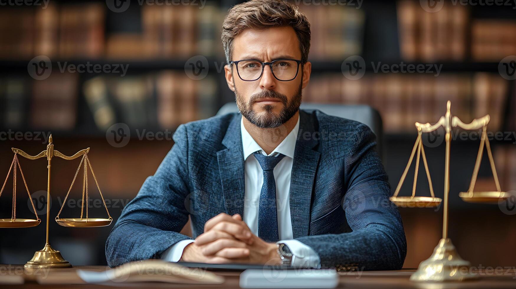 Courtroom scene with lawyer presenting argument, judge observing, tense and focused atmosphere photo