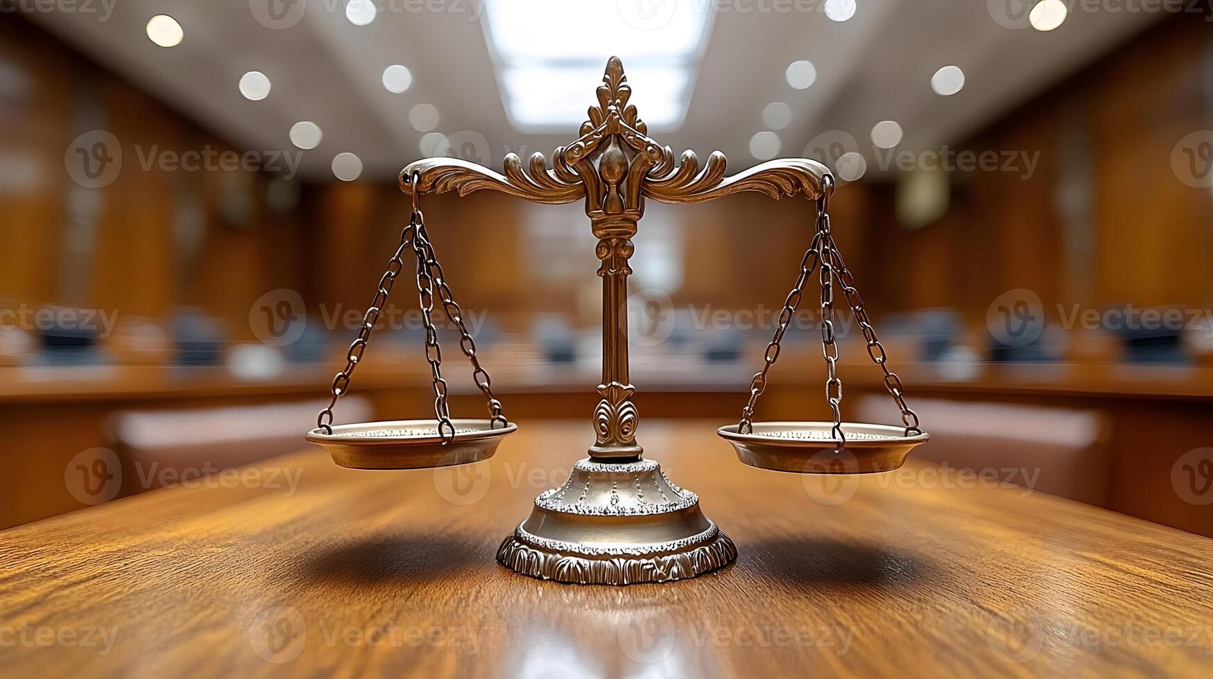 Lawyer in courtroom consulting with client, quiet discussion, respectful and focused environment photo