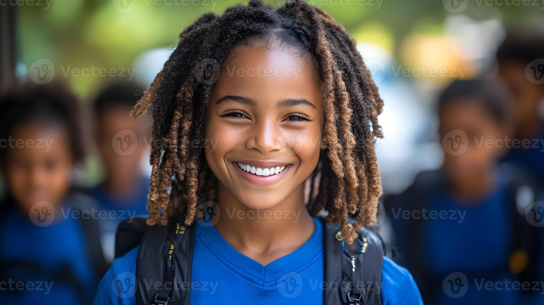 Mother guiding kids out the door, breakfast table in background, car keys ready for school drop-off photo