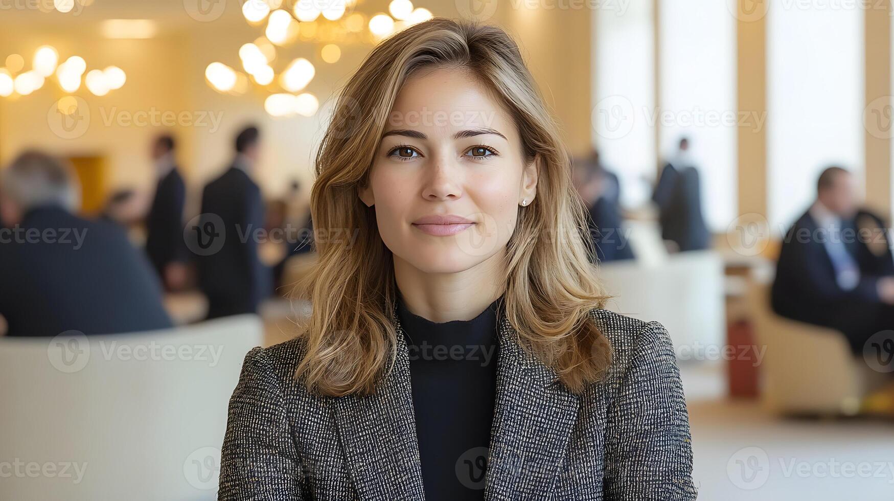 Professional woman advising clients on investment plans, modern office setting, supportive atmosphere photo