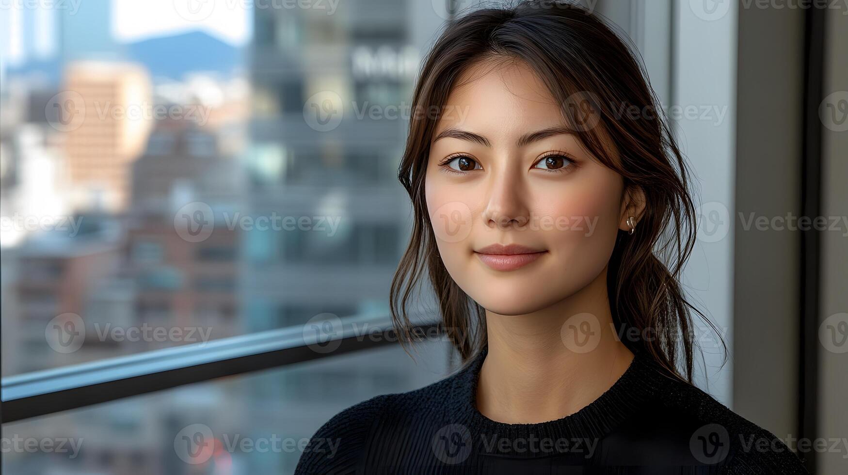 Woman in tech startup coding on her laptop, open workspace, programming project, professional energy photo