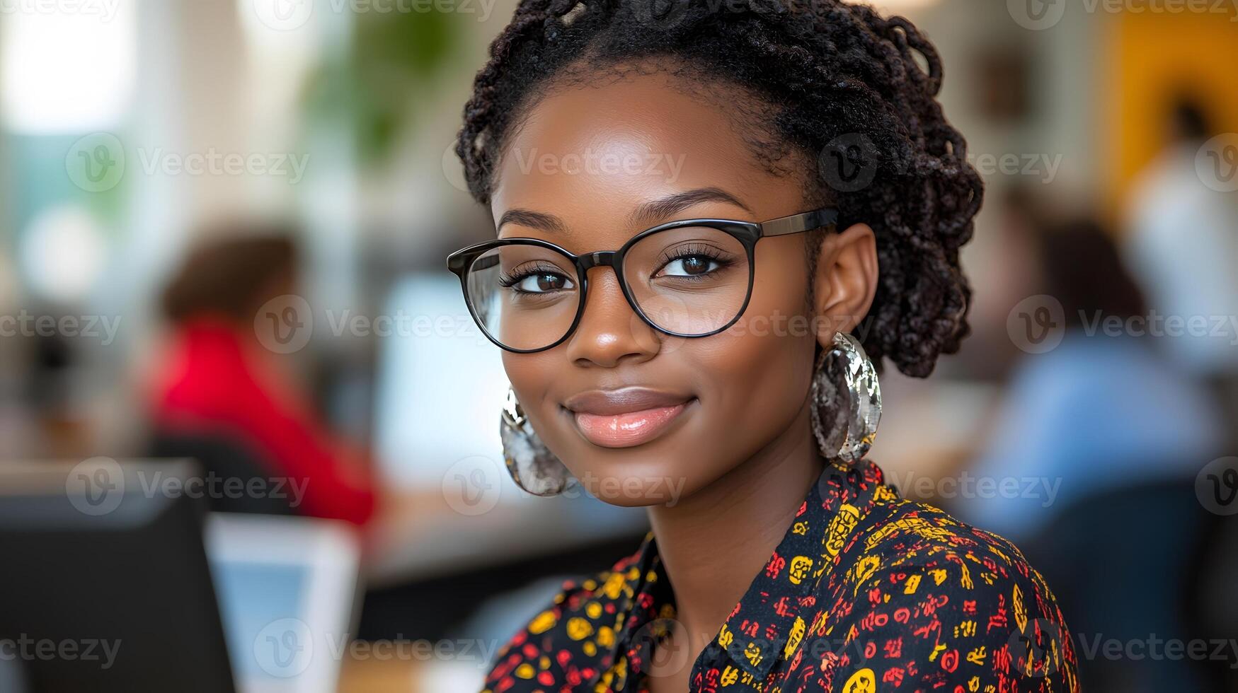 Female software engineer using advanced coding tools, office environment, high-tech equipment, strong concentration photo
