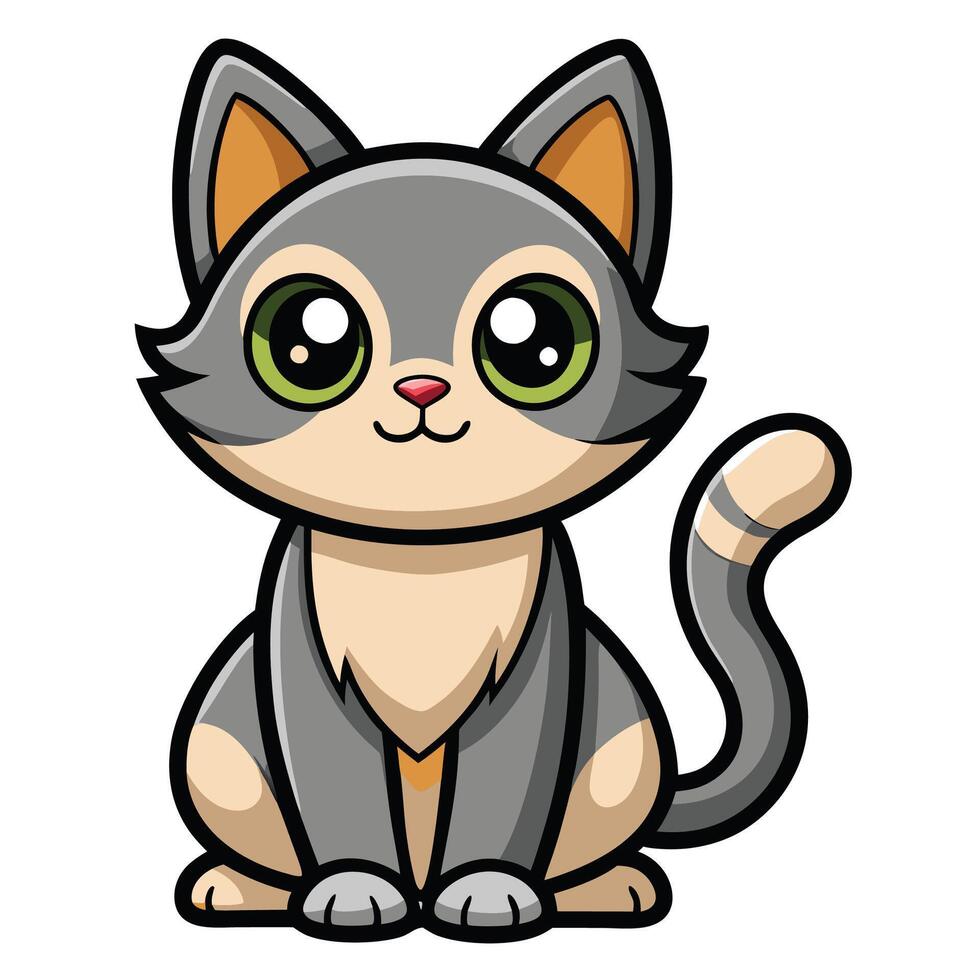a cartoon gray cat with green eyes vector