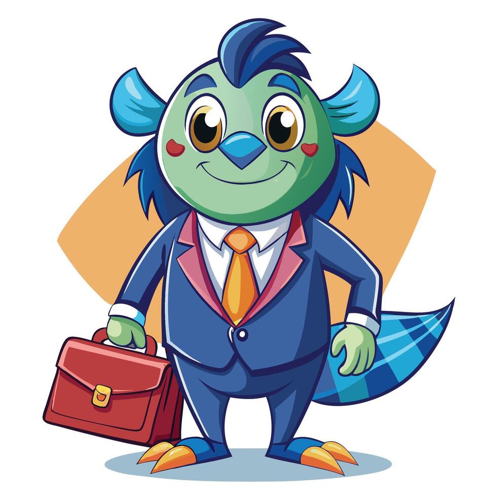 a cartoon character of a blue and green lizard in a suit holding a briefcase vector