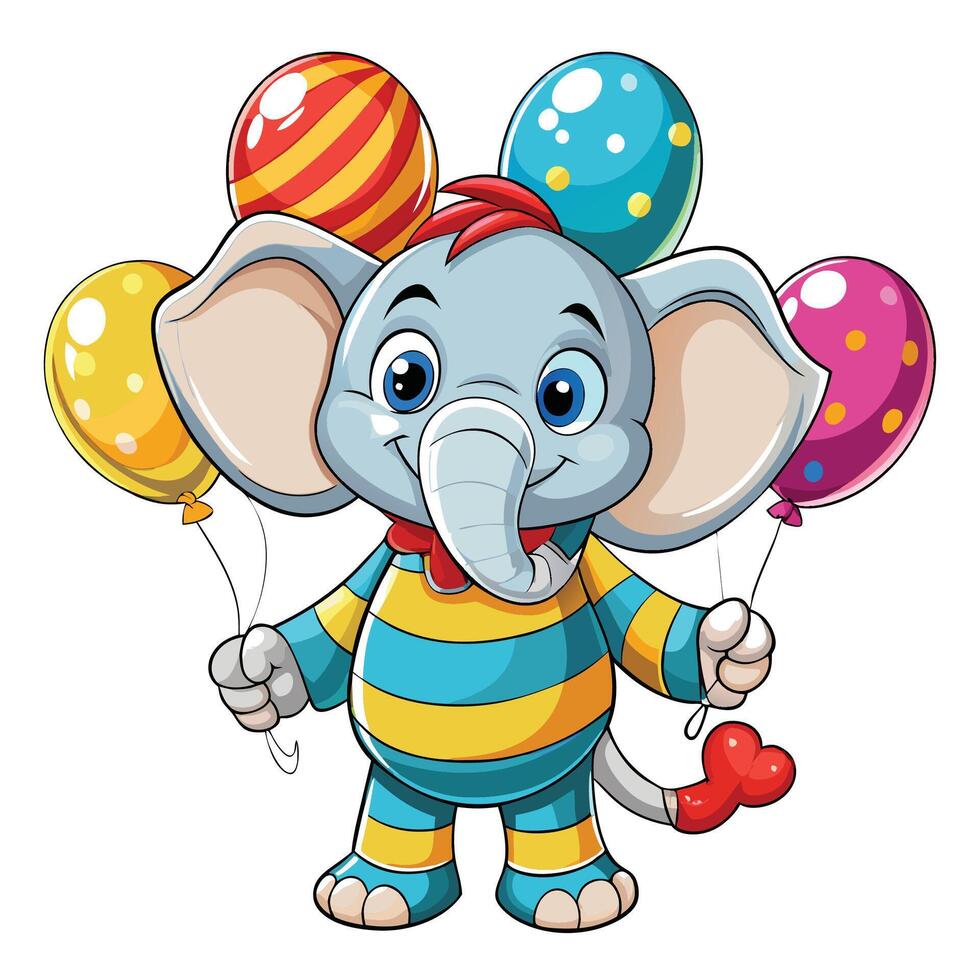 cartoon elephant holding balloons vector
