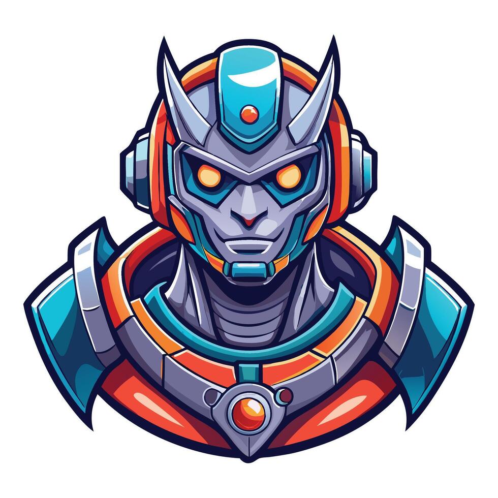 an illustration of a robot head with orange eyes vector