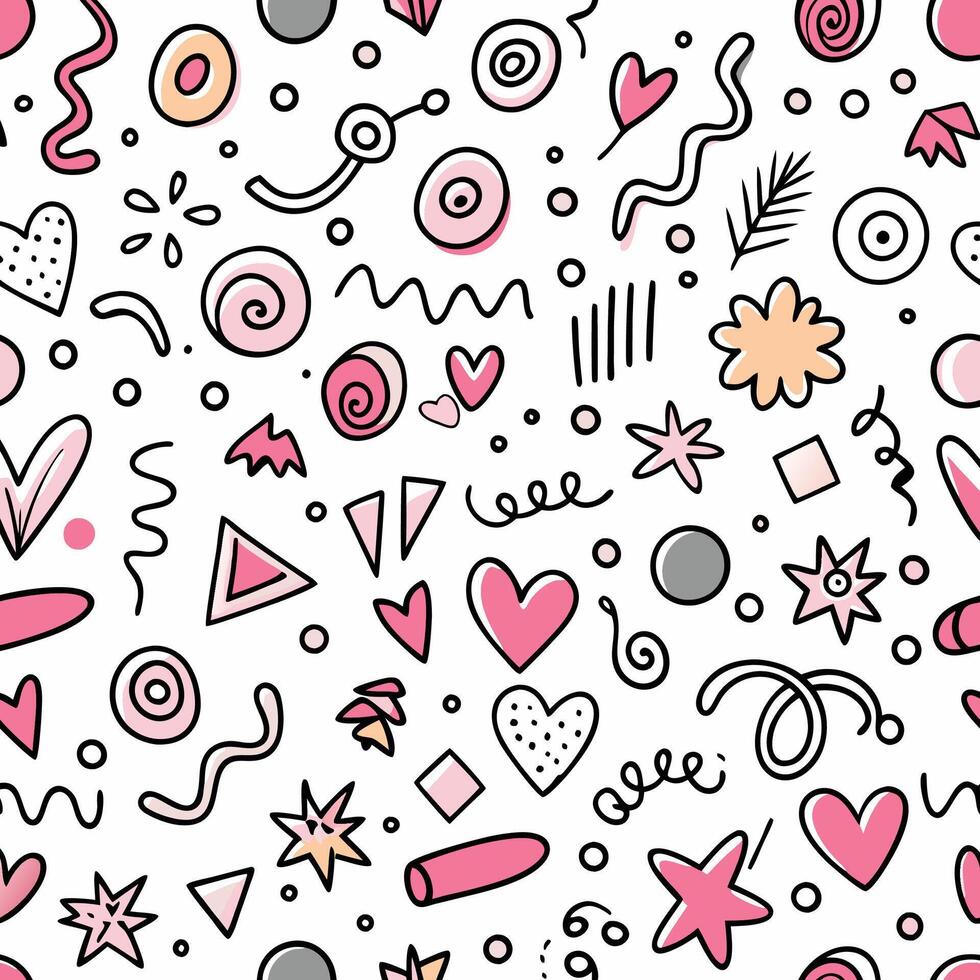seamless pattern with doodles and hearts vector