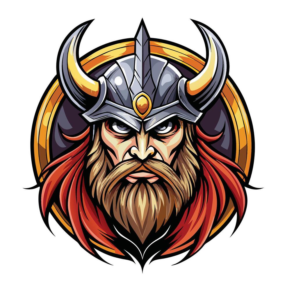 a viking head with horns and a beard vector