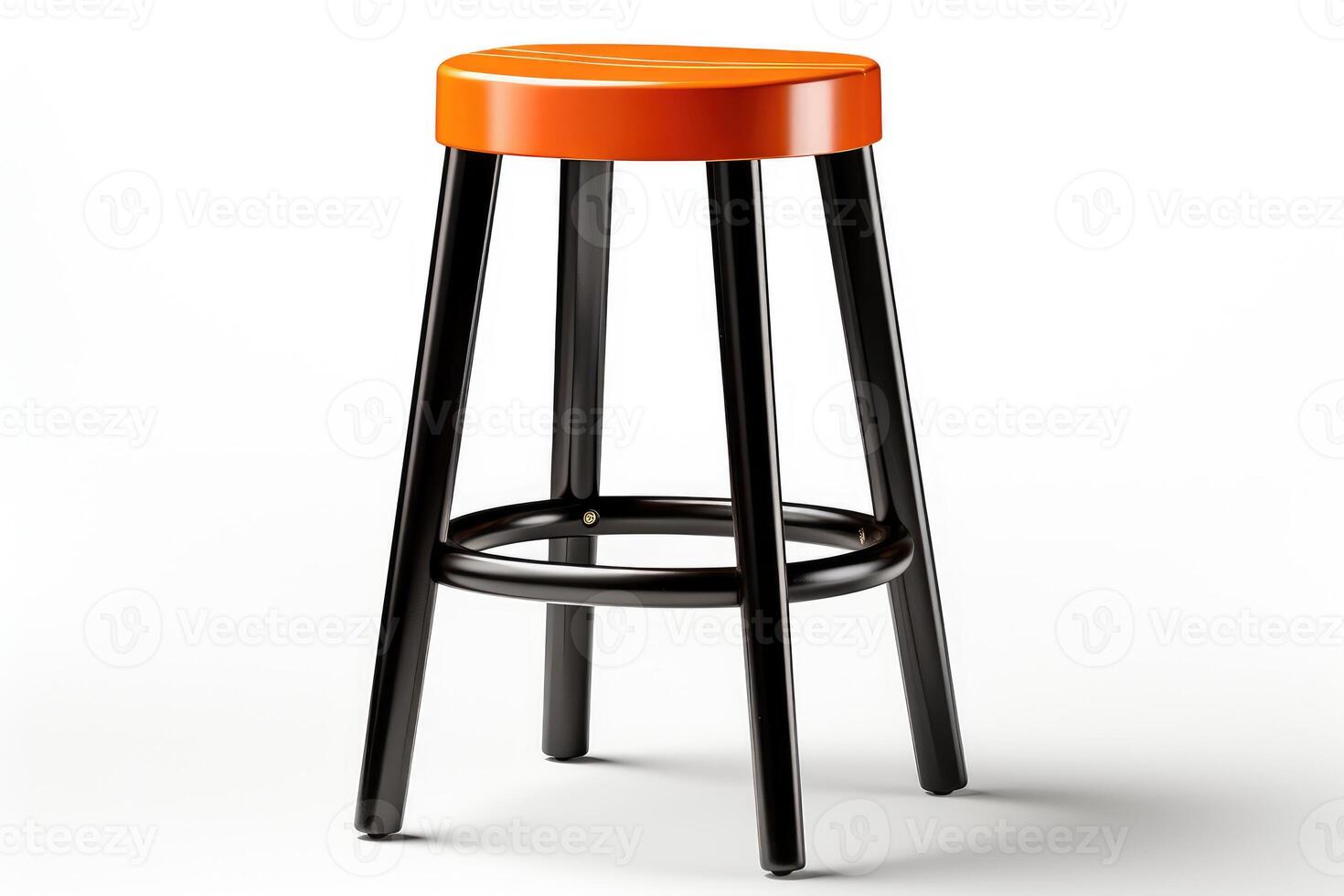 A stool with an orange seat and black legs photo