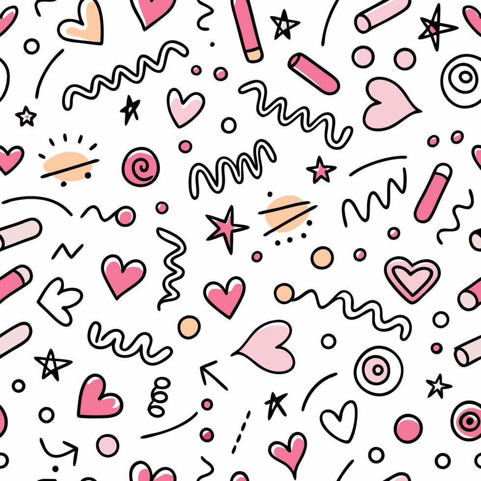 seamless pattern with hearts, stars and other shapes vector