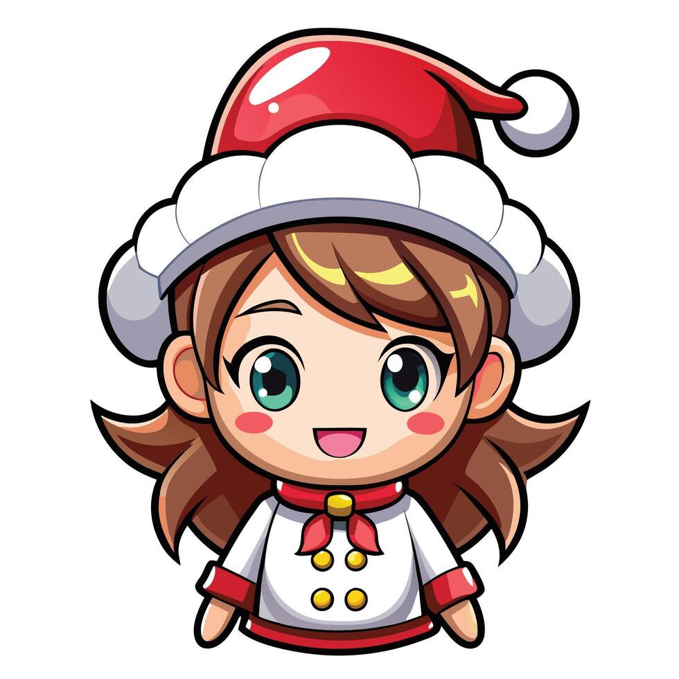 a cartoon girl wearing a santa hat vector