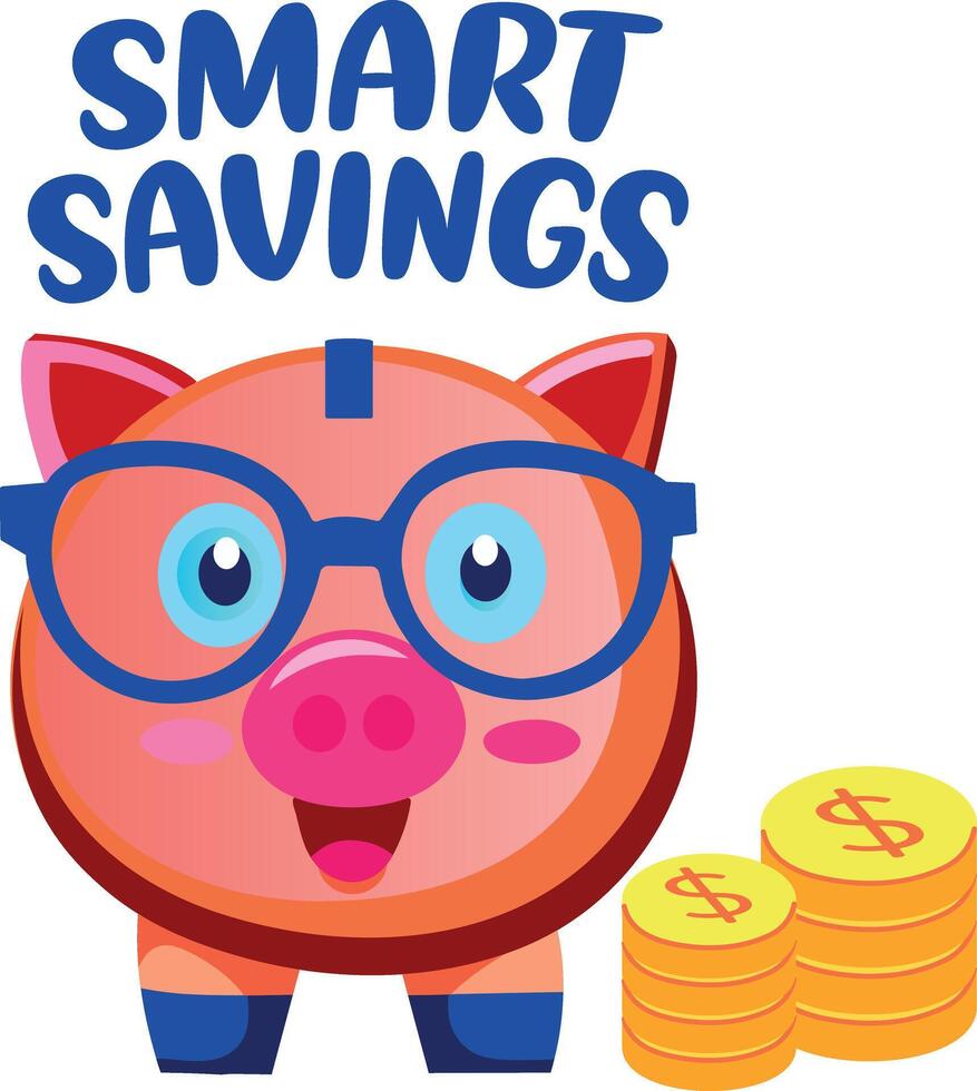 Smart saving with a piggy bank, flat style sticker vector