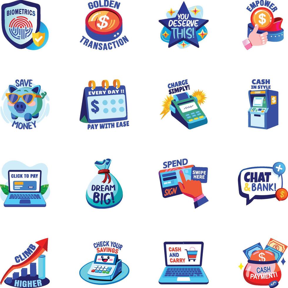 Set of Flat Style Debit Card Stickers vector