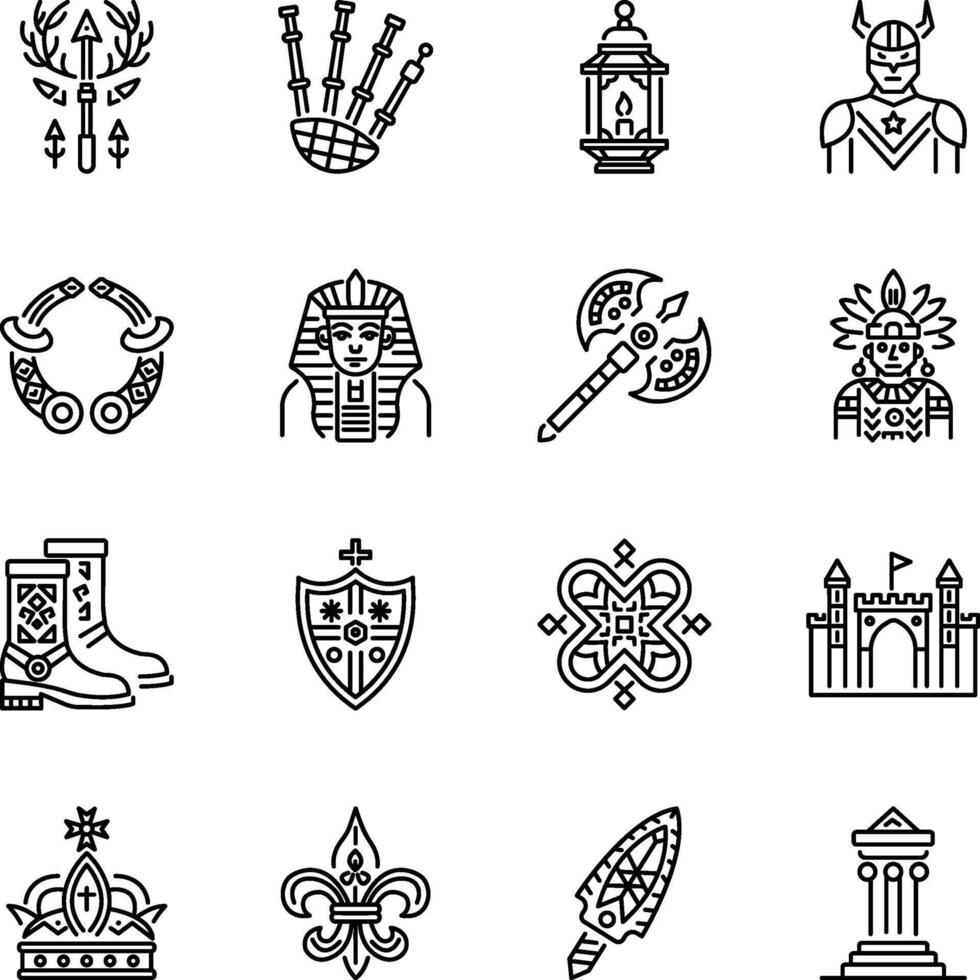 Set of Linear Style Medieval History Icons vector