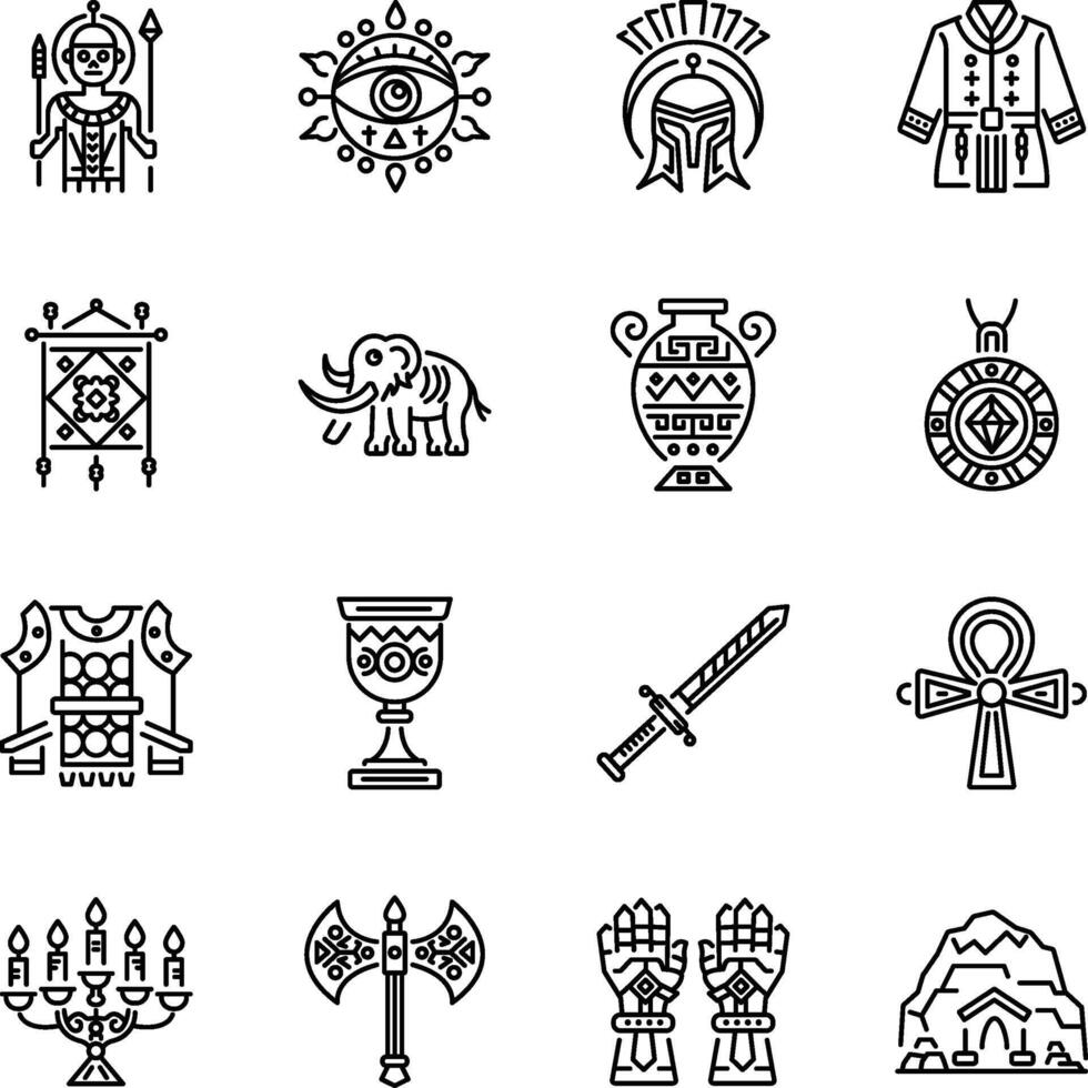 Collection of Linear Style Historical Icons vector