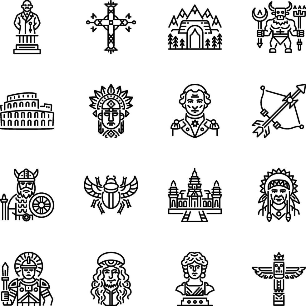 Set of Linear Style Ancient Mythological Icons vector