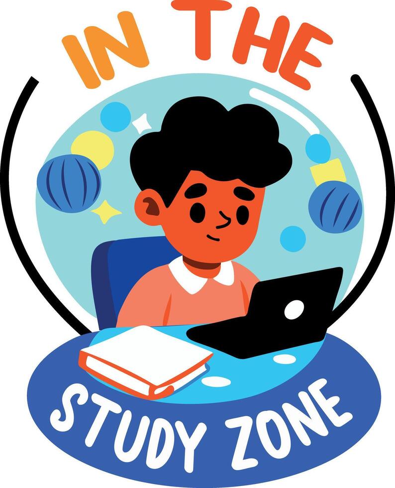 Student in the study zone typography sticker in flat style vector