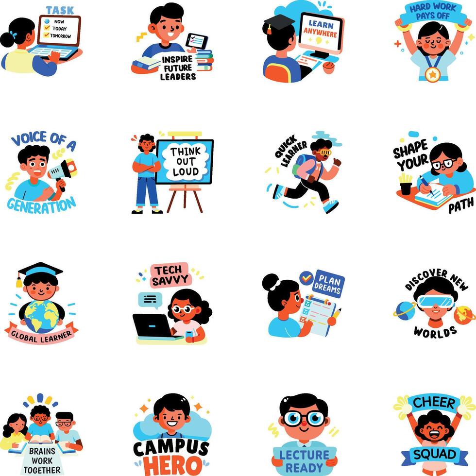 Set of Flat Style Educational Stickers vector