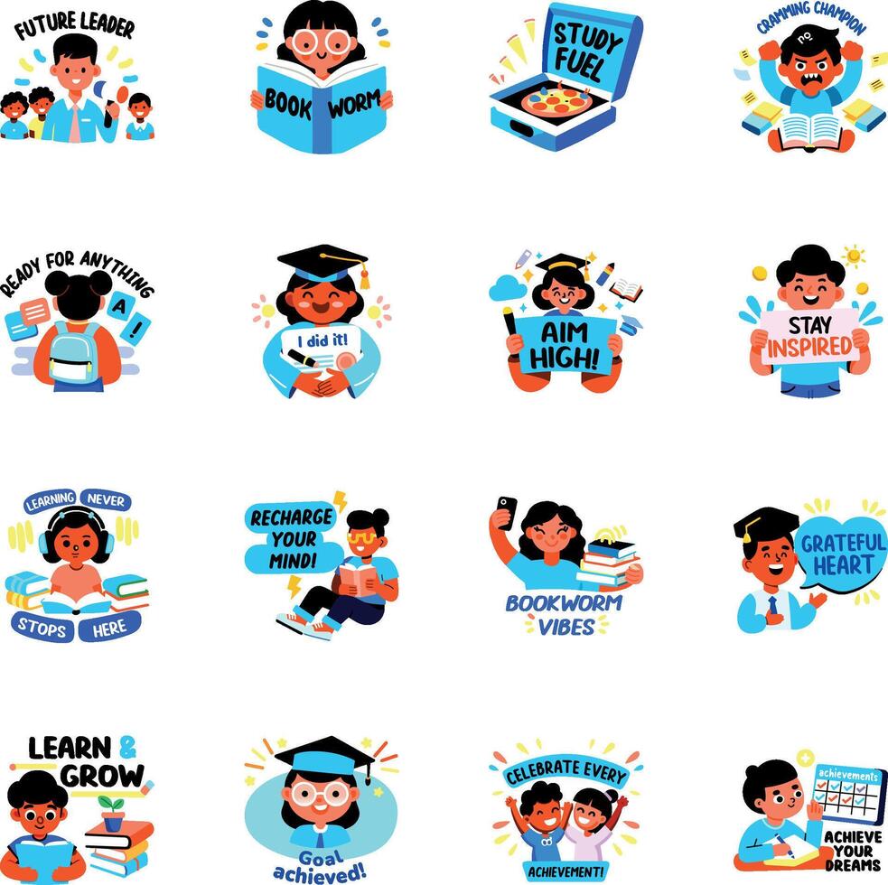 Set of Flat Style Motivational Students Stickers vector