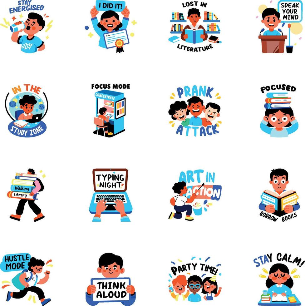 Collection of Flat Style Student Life Stickers vector