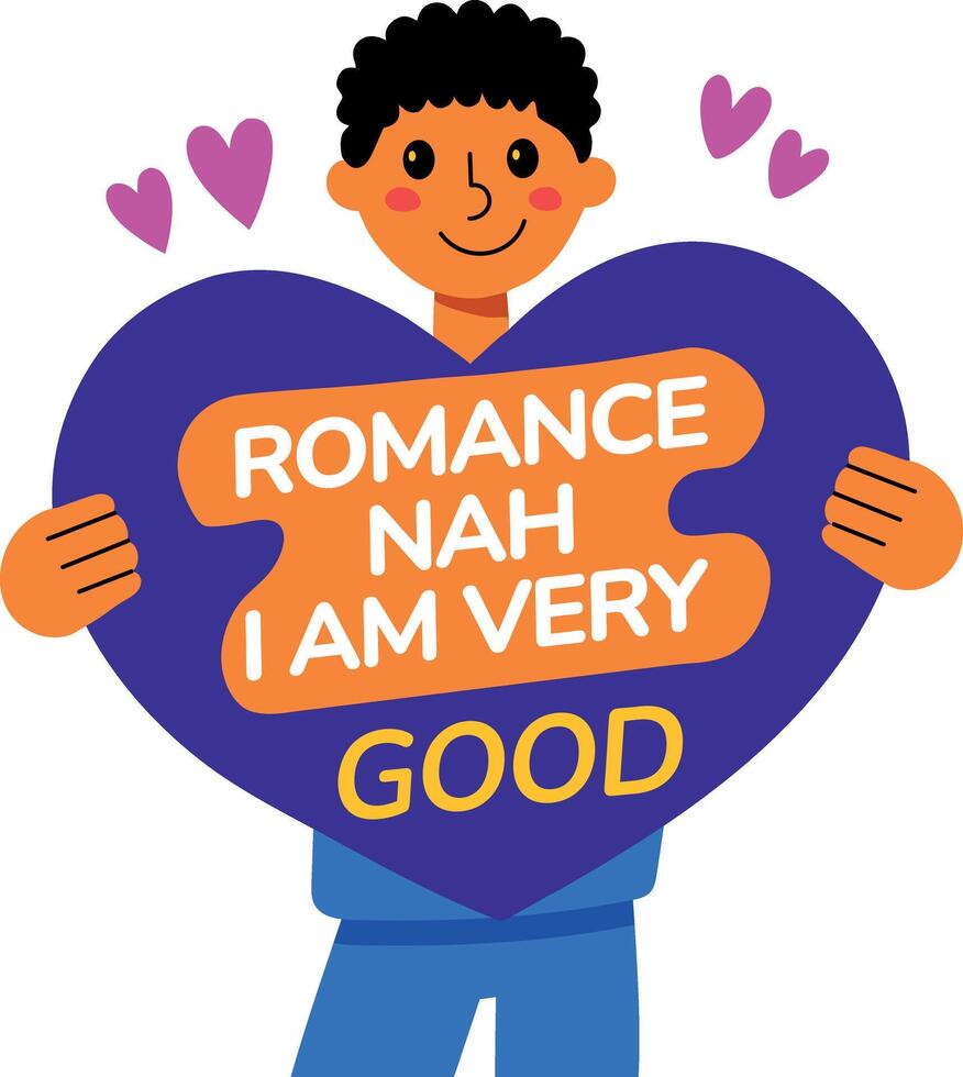 A flat sticker of a romantic boy with i am very good typography vector
