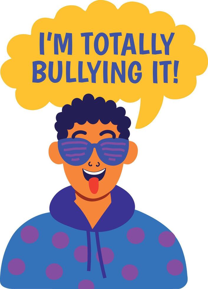 A flat sticker of mocking character with bullying it typography vector