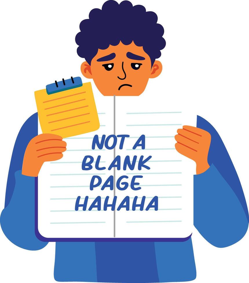 A flat sticker of bemused character holding a notebook vector